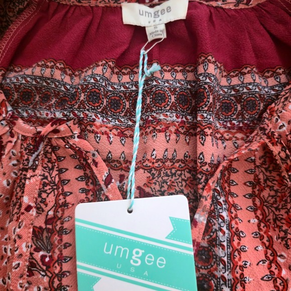 Umgee USA Floral‎ Print Dress Tiered Bell Sleeve Boho Bohemian Small S - Picture 3 of 16